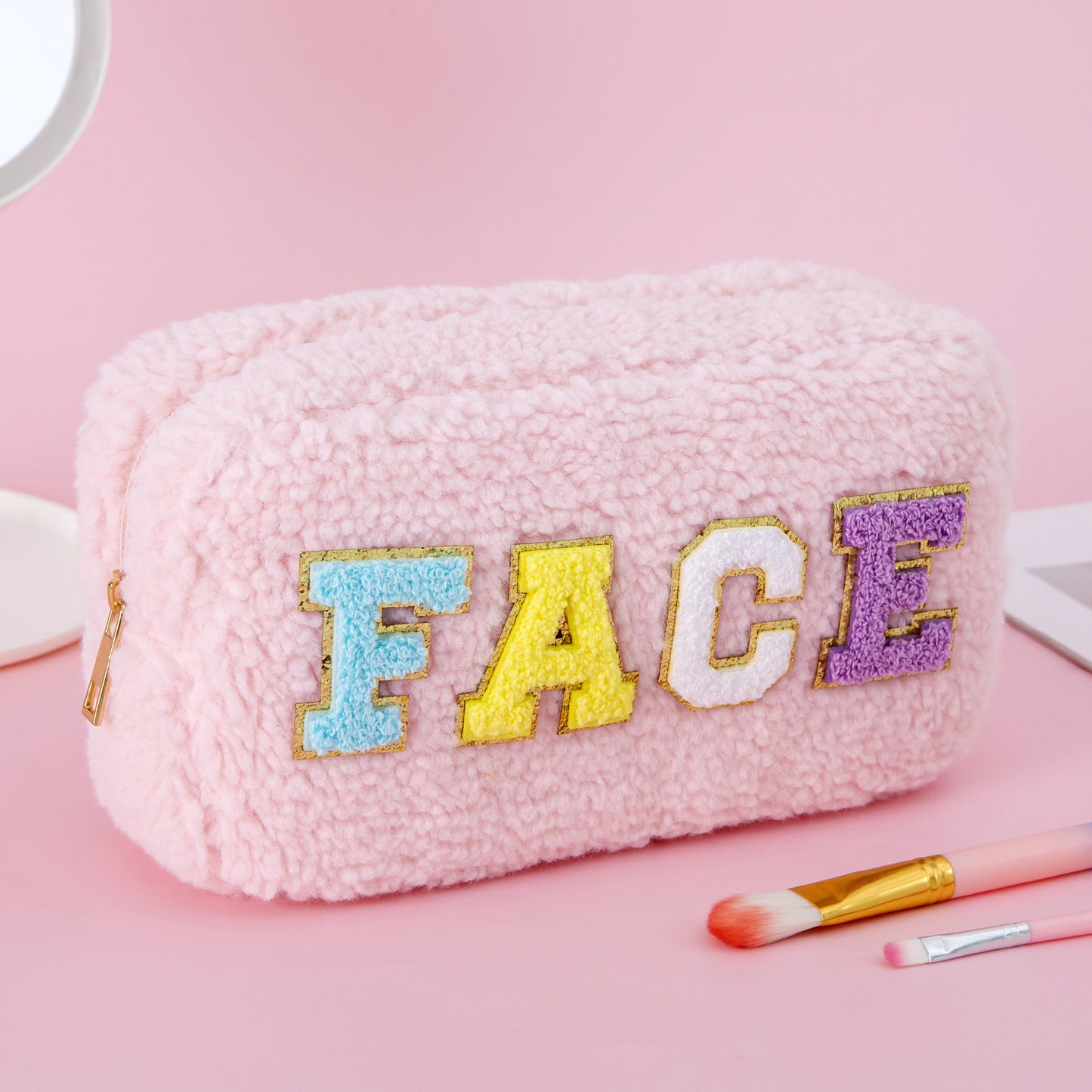 Plush Chenille Letter Cosmetic Bag