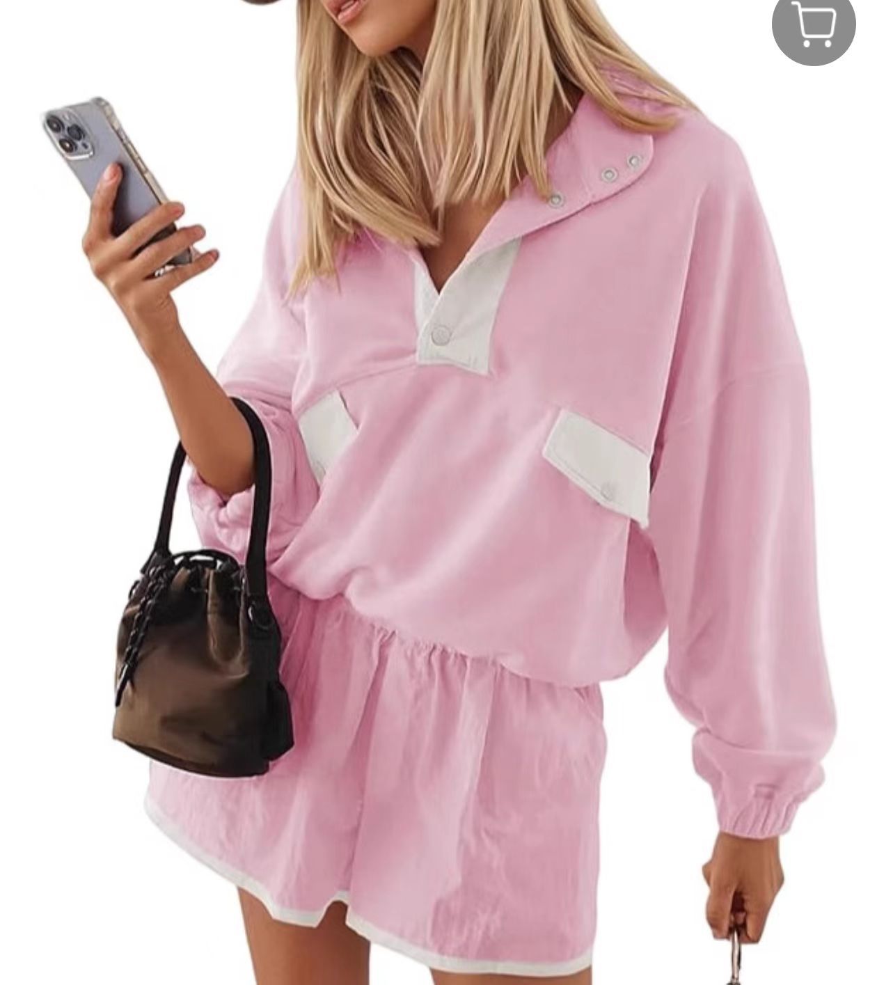 Contrast Color Stitching Long-sleeved Top and Shorts Set(moq2）