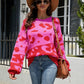 Leopard Trim Dropped Shoulder Sweater