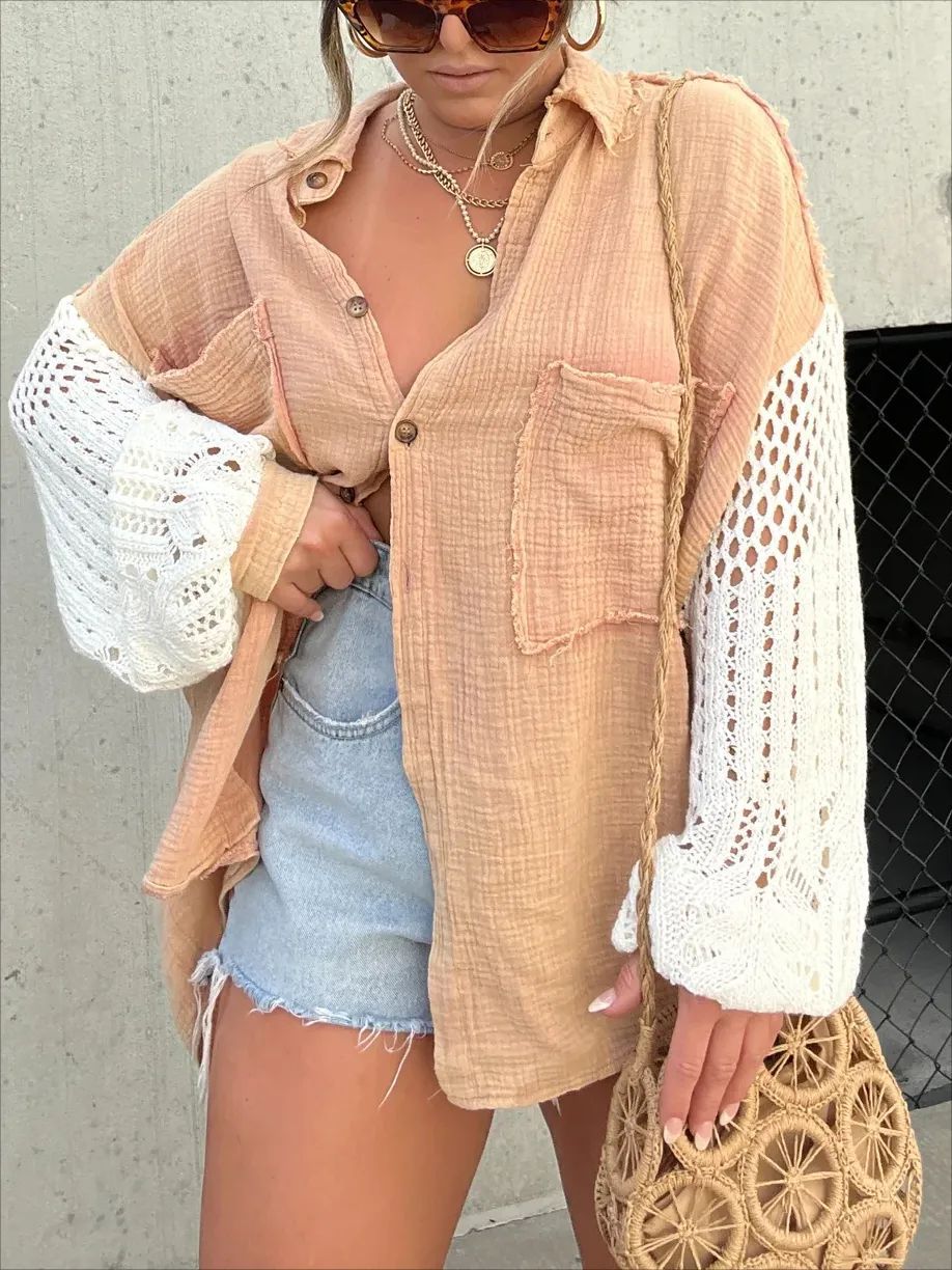 Boho Crochet Sleeve Shacket