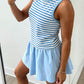Sky Blue Stripe Slim Tank Contrast Ruffle Mini Skort Set