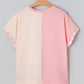 Apricot Color Block Flower Patched Loose T Shirt