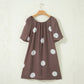 Brown Polka Dot Print Knot Back Short Puff Sleeve Loose Mini Dress