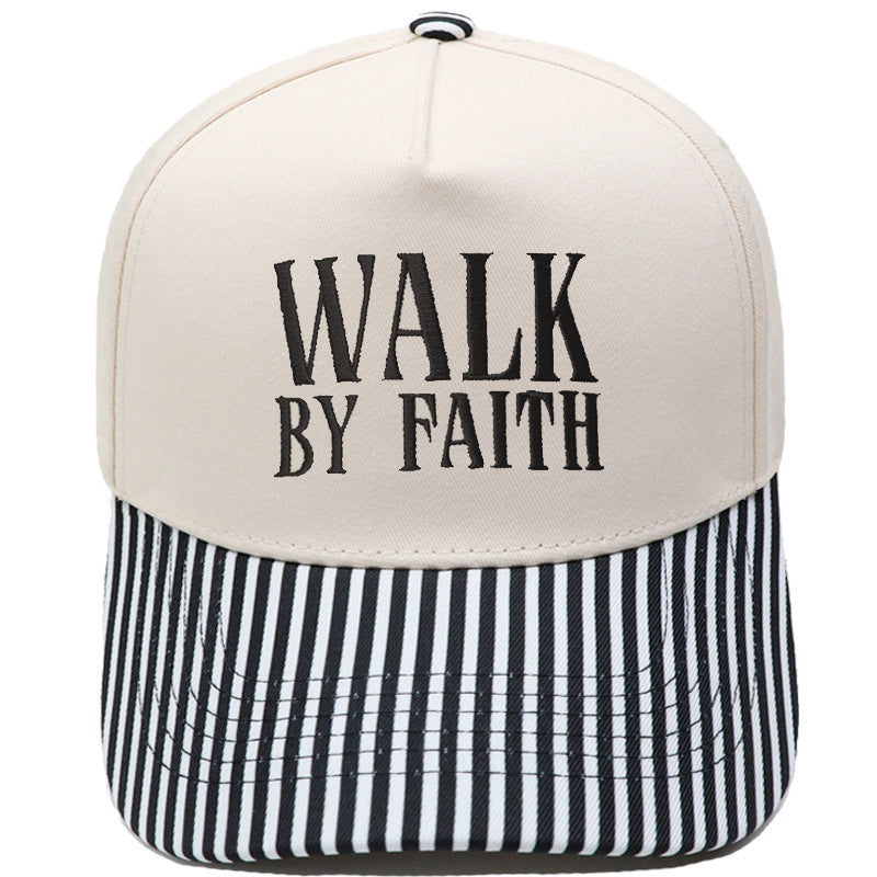 "Walk by Faith" Embroidered Retro Color-Block Trucker Hat