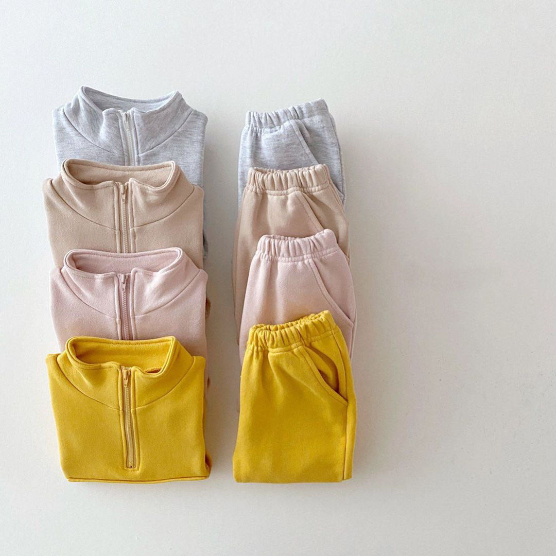 Kids Casual Half-Zip Sweatshirt & Joggers Two-Piece Matching Outfit