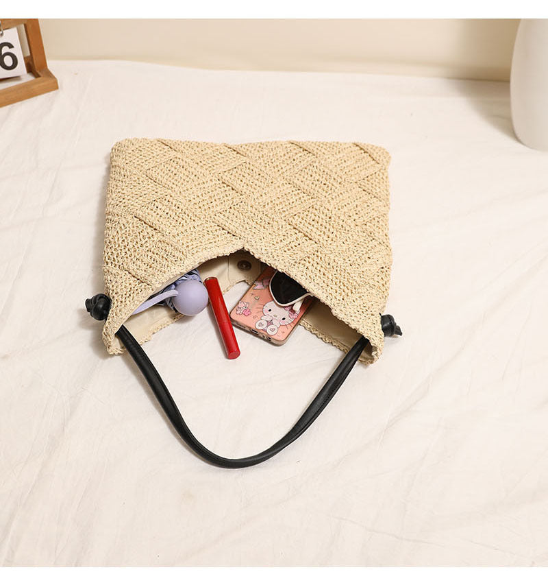 Geometric Woven Straw Beach Bag
