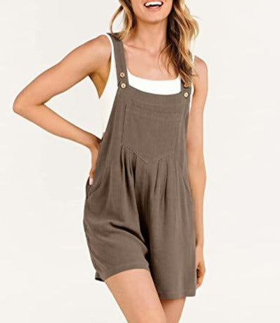 Solid Color Cotton & Linen Jumpsuit