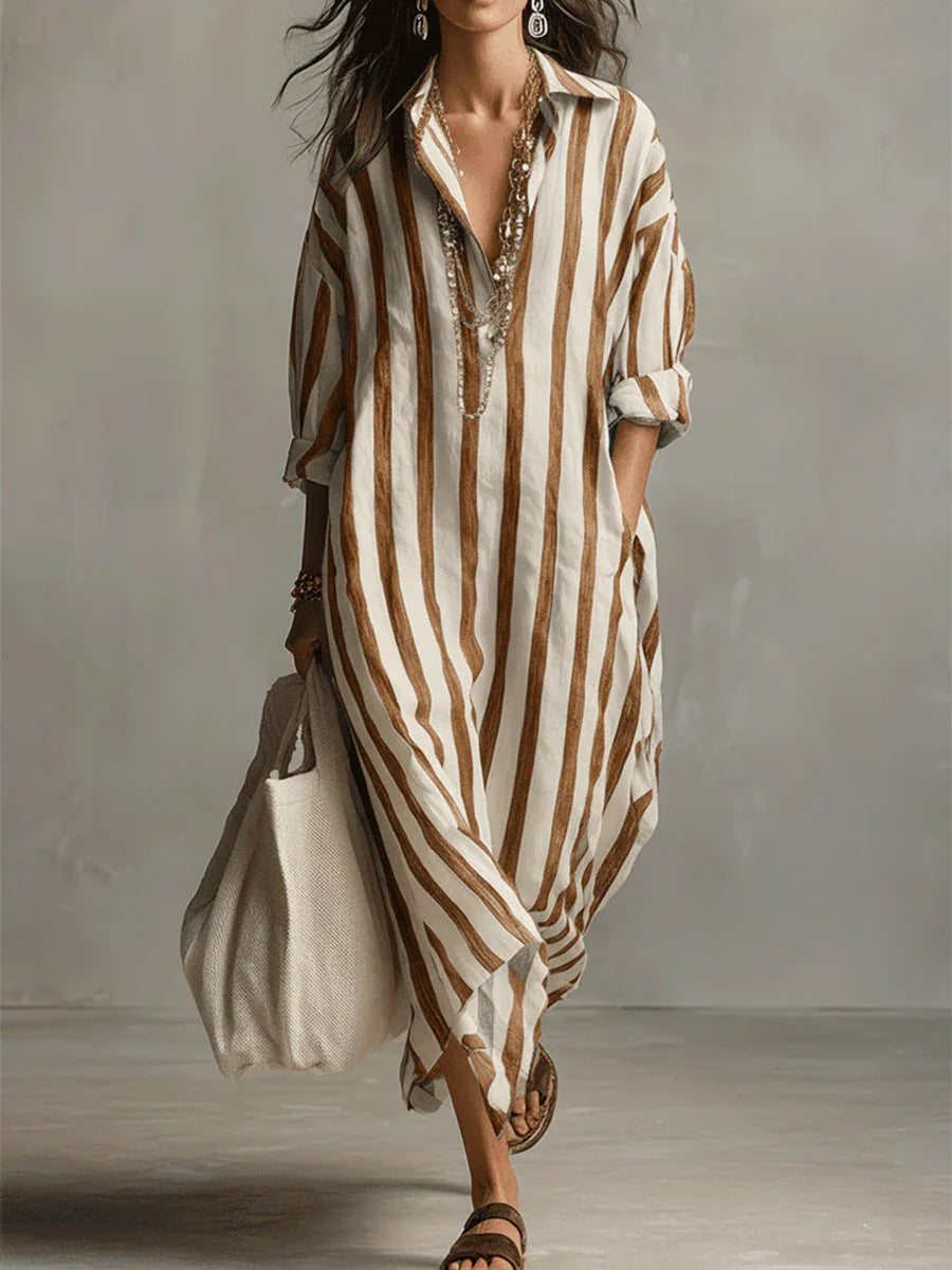 Stylish Long Striped Cardigan-Style Dress for Women