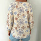 White Floral Print Colorblock V Neck Long Sleeve Blouse