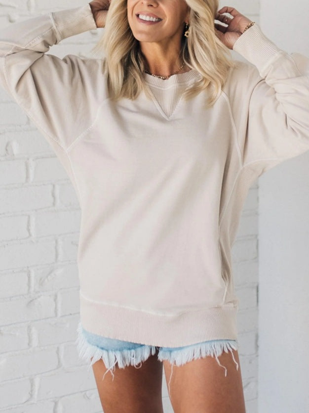 Ribbed Accent Pocketed Pullover