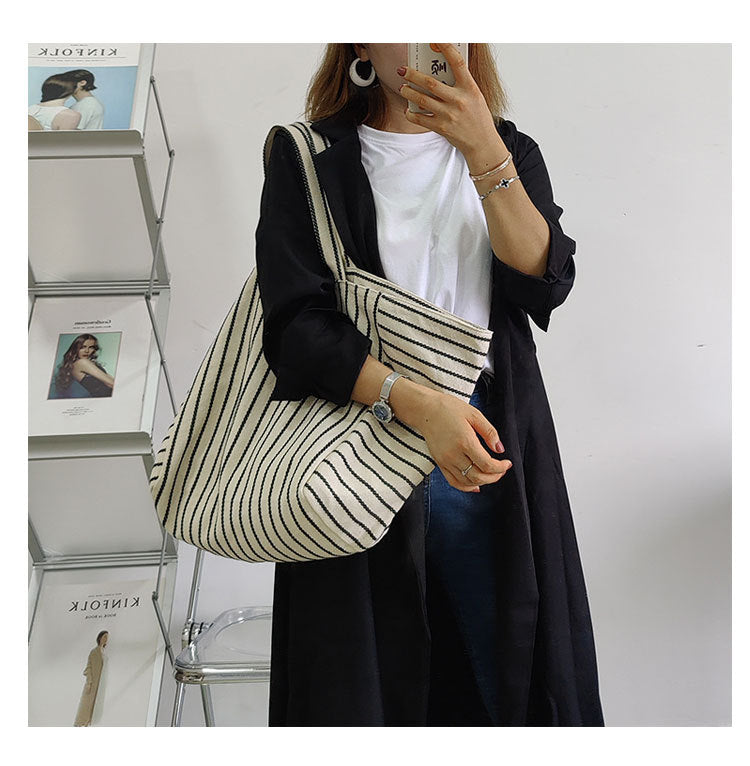 Large Capacity Striped Tote Bag