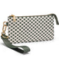 Checkered Woven Clutch Wristlet PU Leather Large Size Patterned Wallet