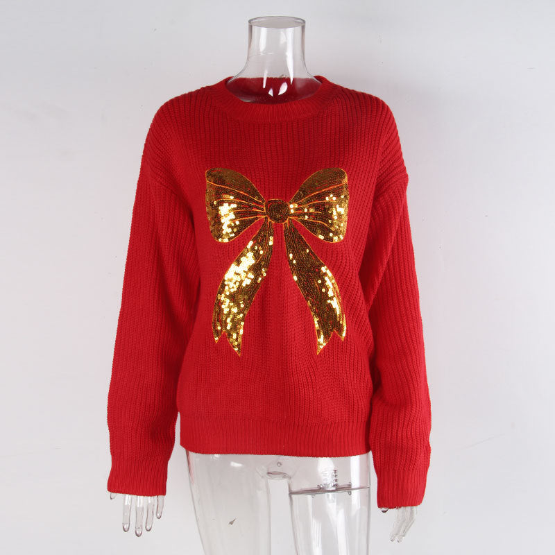 Golden Bow Chunky Knit Sweater