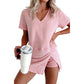 Mineral Wash V Neck Tee Matching Skort Set