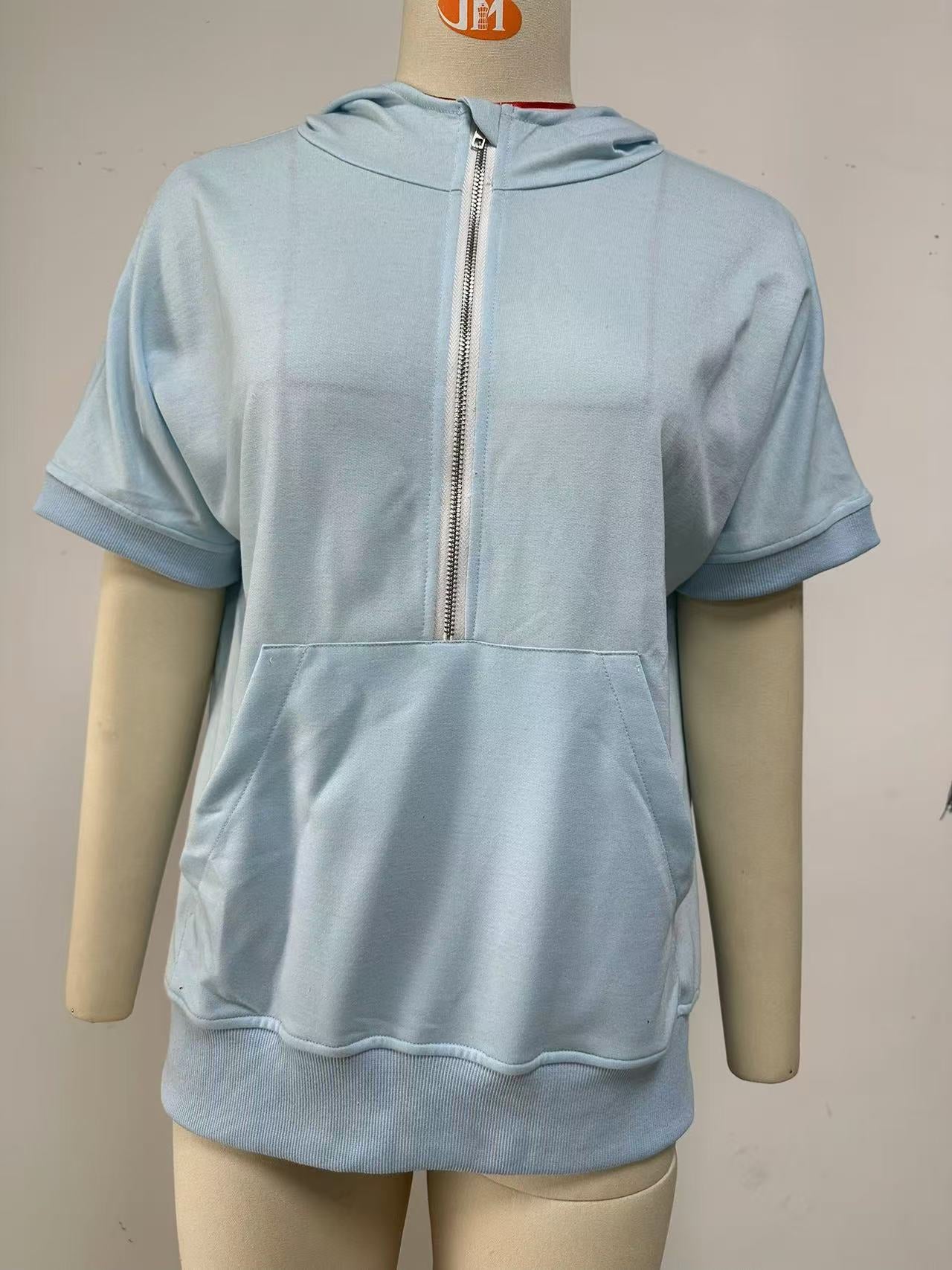 Zipper Pocket Thin Hoodie T-Shirt
