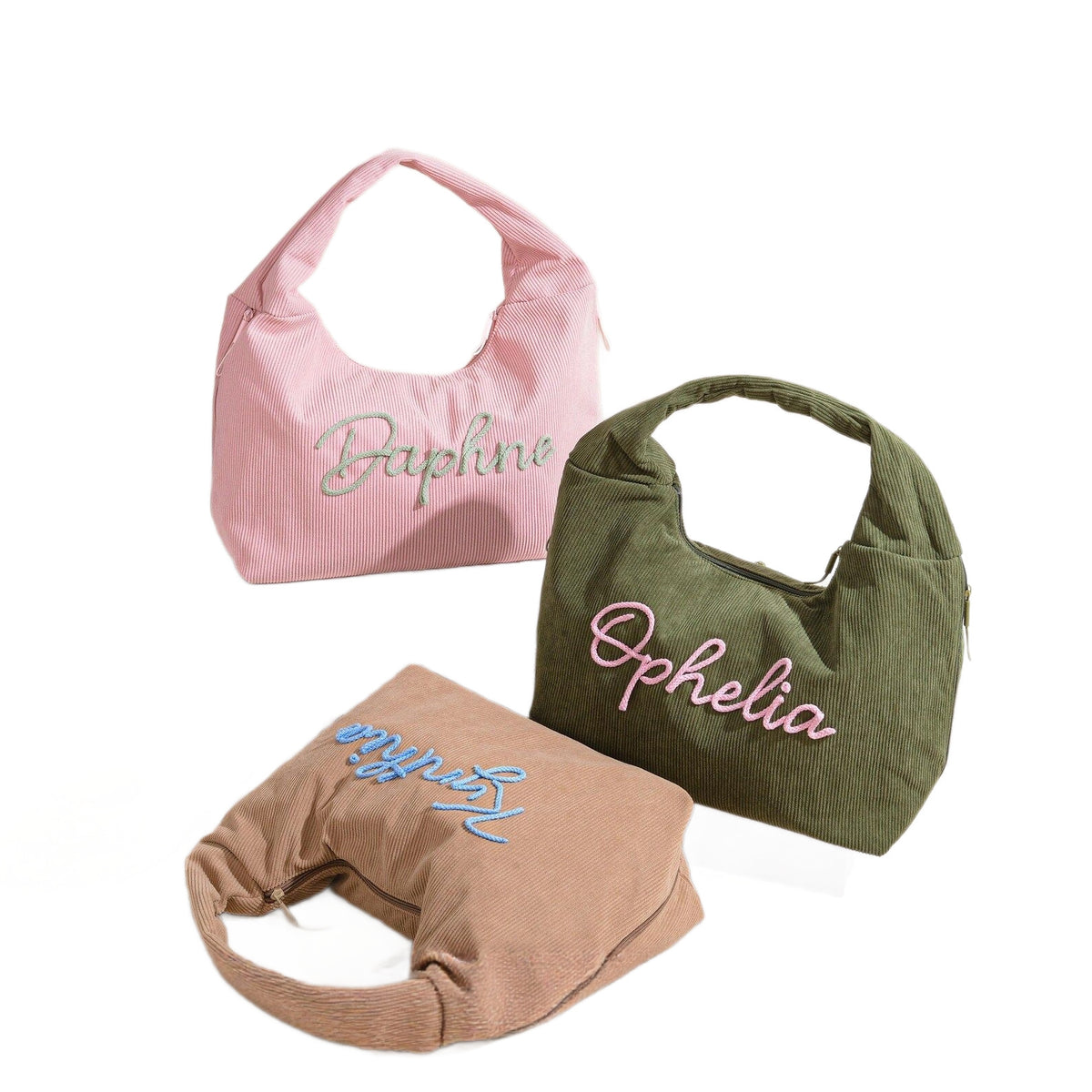 Personalized Corduroy Hobo Shoulder Bag Custom Name Embroidery Tote