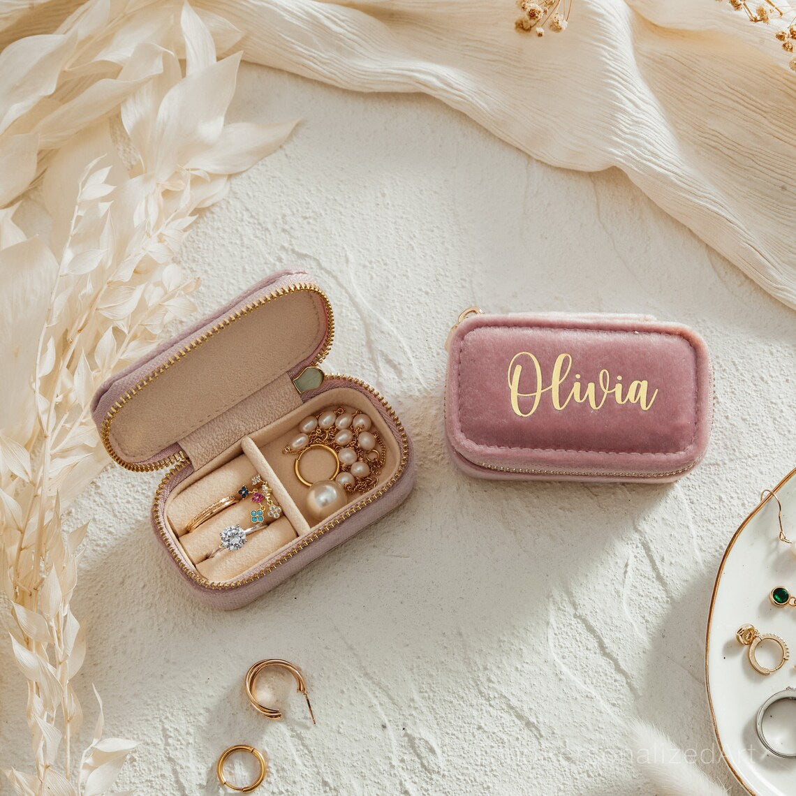 Custom Name Mini Velvet Jewelry Case