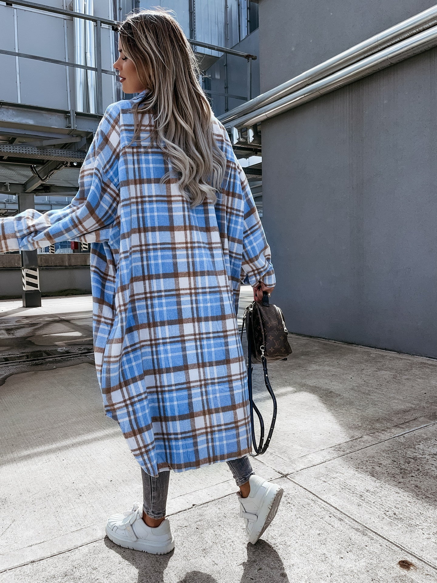 Mid Length Grid Shirt Coat