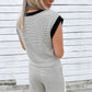 Beige Stylish Knit Lace Colorblock Trim V Neck Tank Drawstring Wide Leg Pants Set