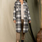 Checkered Lapel Pocket Long Coat