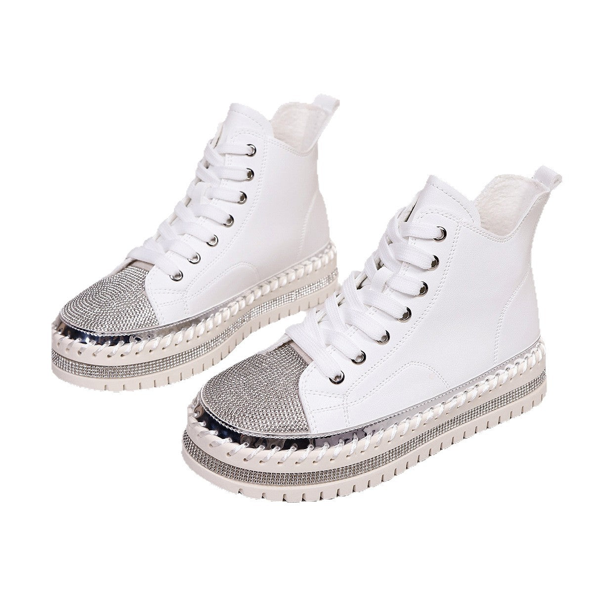 Stitch Rhinestone Lace-Up Shoes
