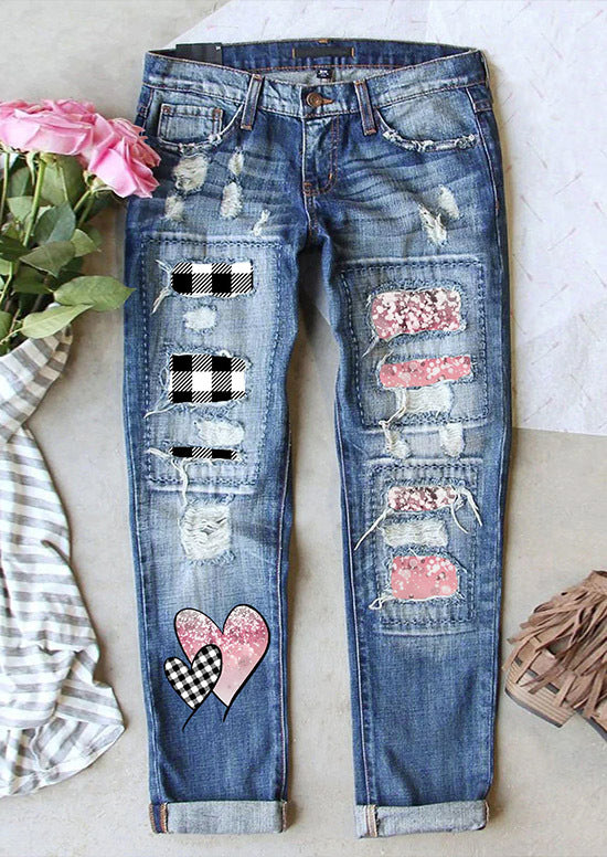 Printed Ripped Jeans