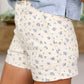 White Floral Casual Cute Denim Shorts