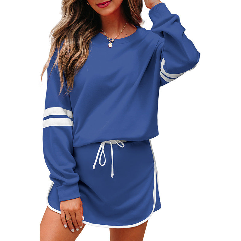 Varsity Stripe Detail Drop Shoulder Pullover Mini Skort Set