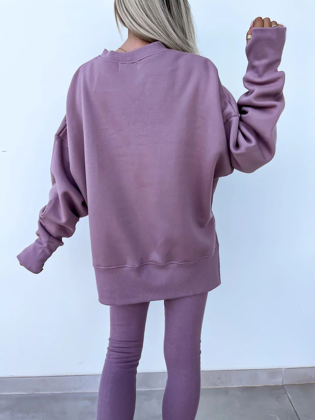 Solid Sweatshirt + Leggings Set