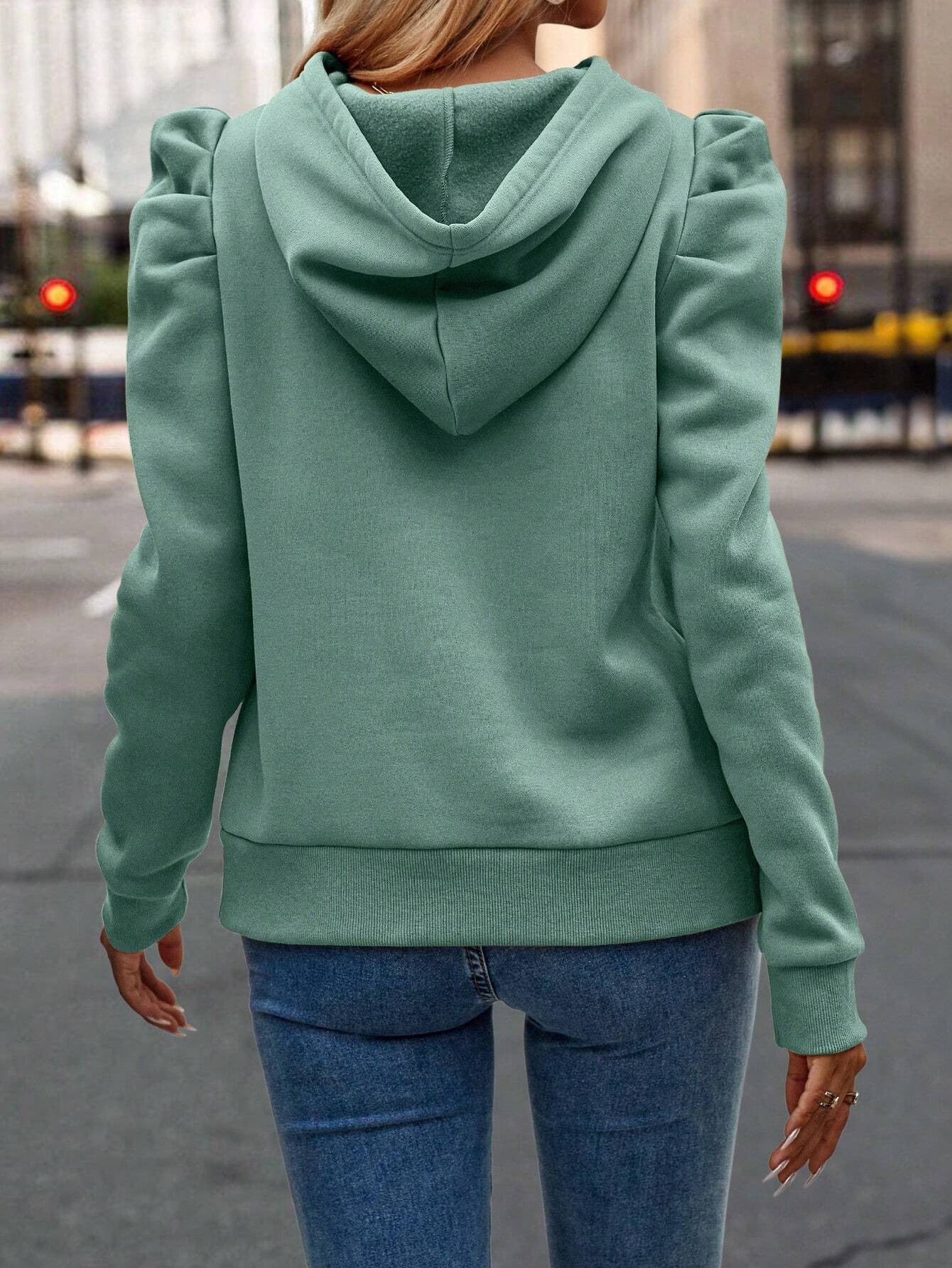 Ruched Puff Long Sleeve Hoodie