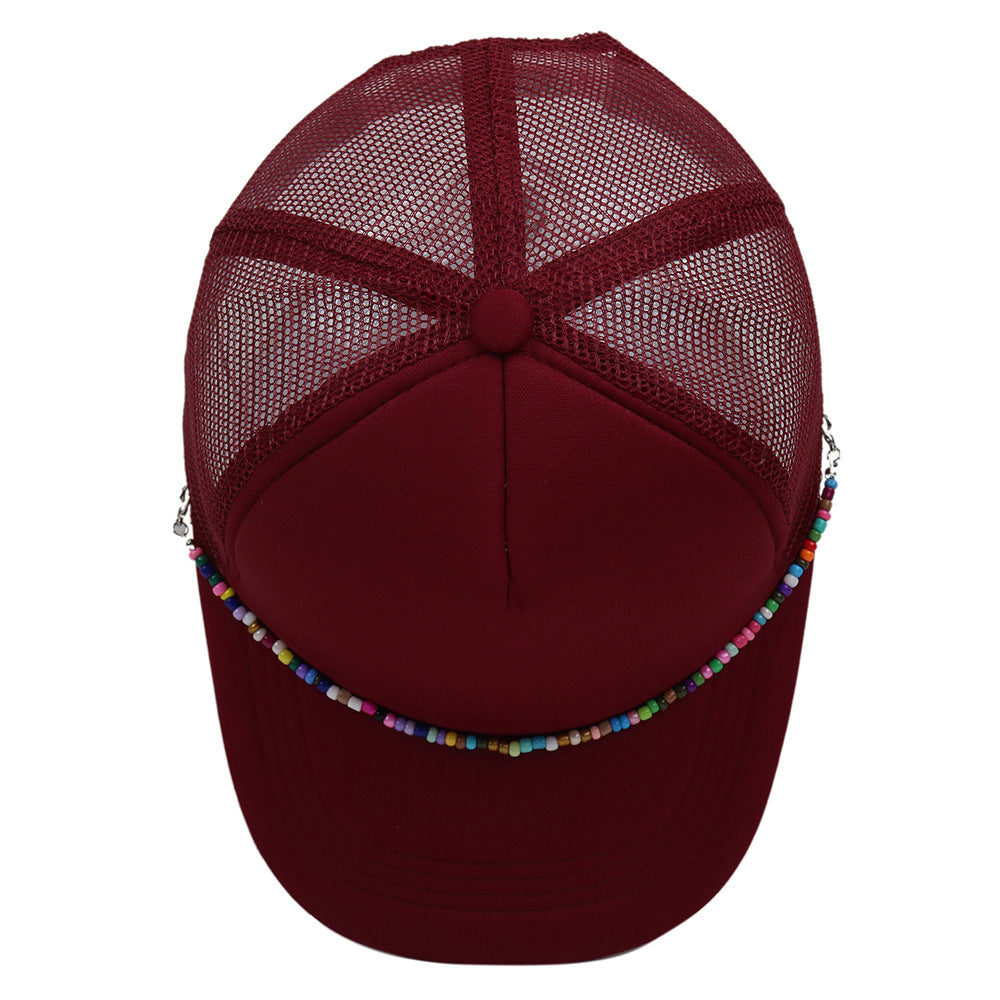 Multicolor Beaded Band Black Trucker Hat