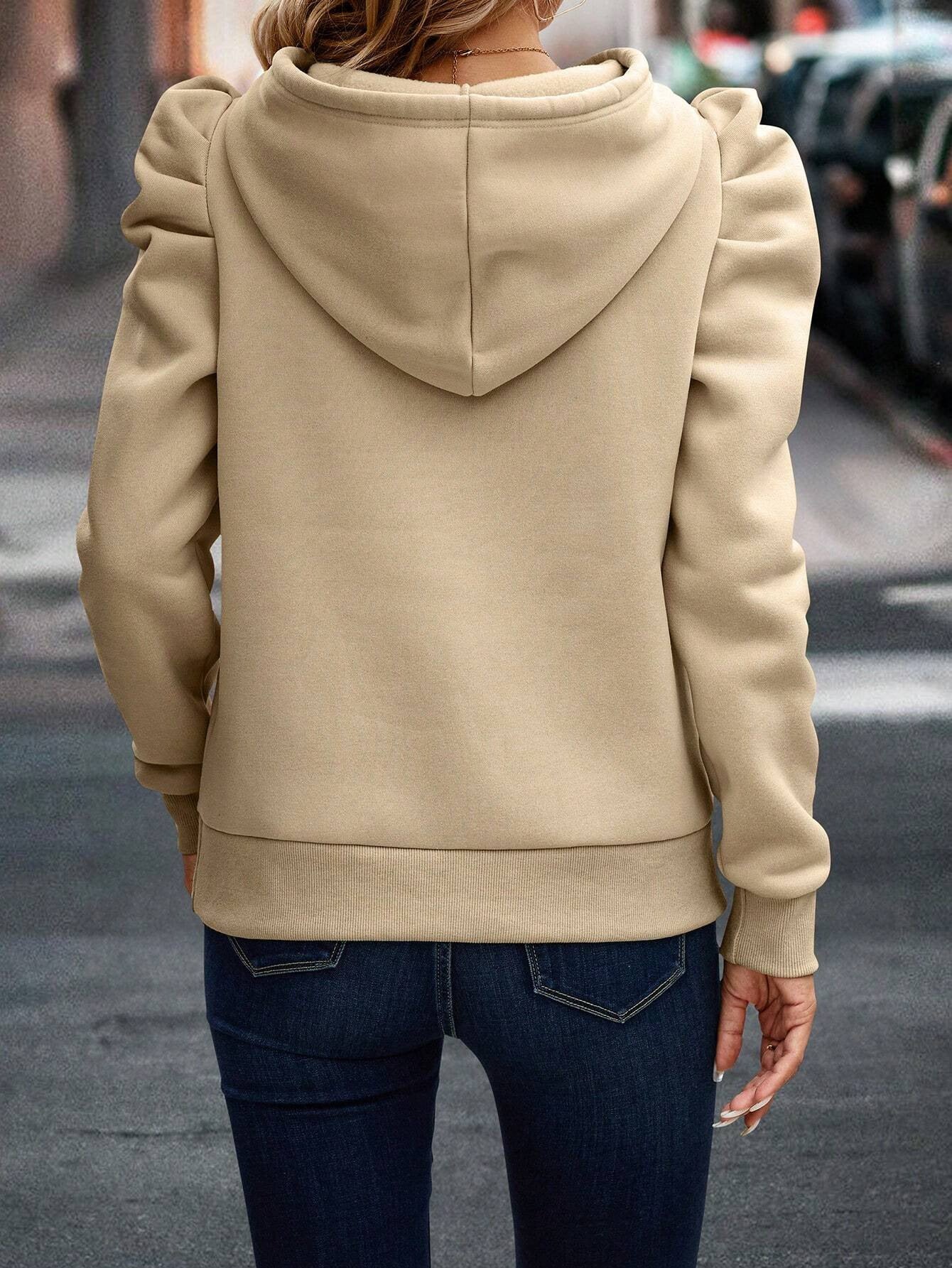 Ruched Puff Long Sleeve Hoodie