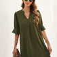 Notched Neck Flounce Sleeve Tunic Dress