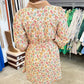 Orange Floral Print Color Block Trim Button Down 3/4 Sleeve Belted Mini Dress