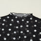 Black Polka Dot Patterned Bodycon Mock Neck Mesh Long Sleeve Top