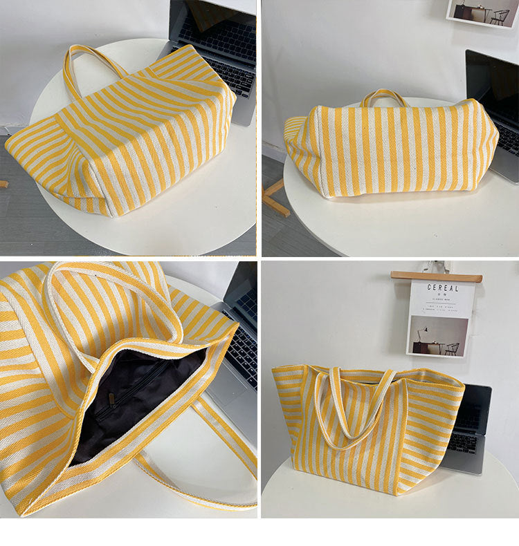 Large Capacity Striped Tote Bag