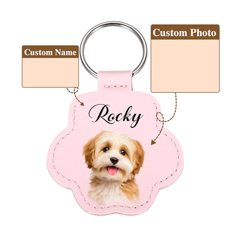 Custom Pet Memorial PU Leather Keychain