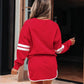 Varsity Stripe Detail Drop Shoulder Pullover Mini Skort Set