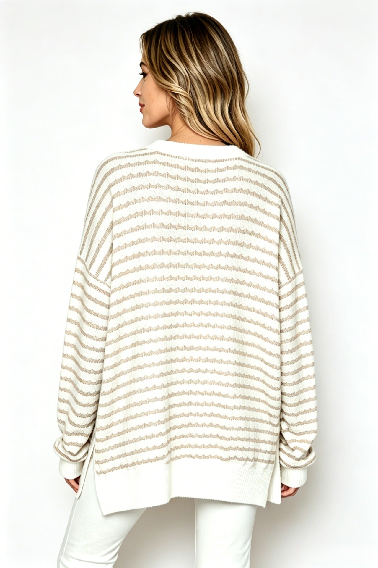 Bubble Poly Cotton Stripe Tunic with Side Slit