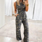 Green Camouflage Print Slim Tank Drawstring Pant Set
