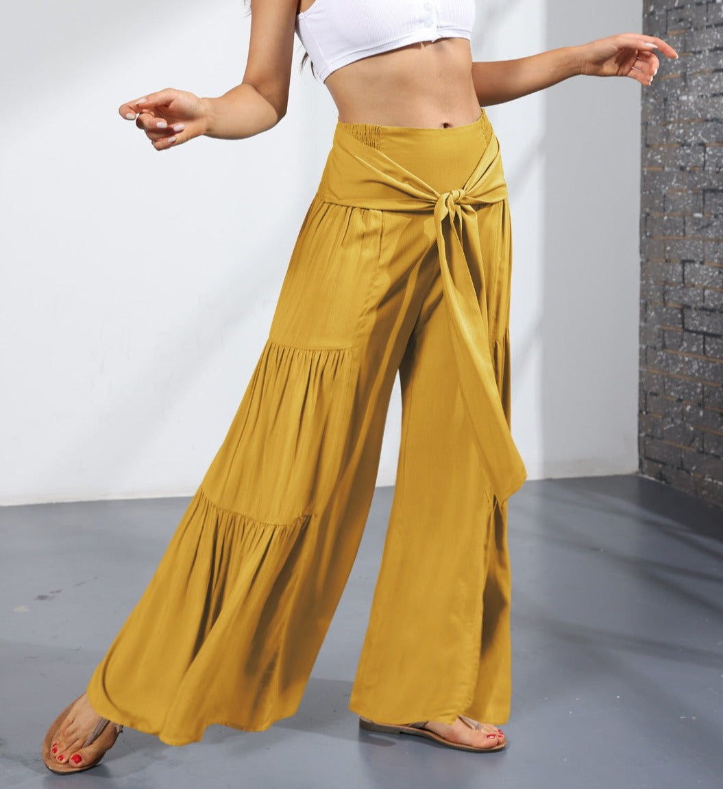 Boho Strappy Elastic Waist Wide Leg Pants