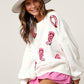 Valentine's Day Pink Boots Sequin Sweatshirt