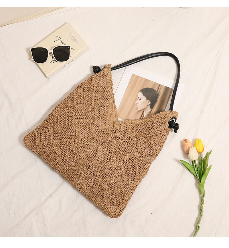 Geometric Woven Straw Beach Bag