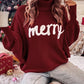 Turtle Neck Batwing Sleeve Merry Christmas Sweater