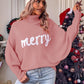 Turtle Neck Batwing Sleeve Merry Christmas Sweater