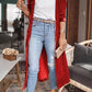 Velvet Open Front Pocketed Cardigan