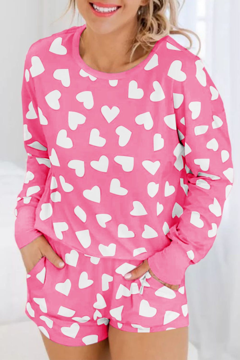 Valentine Heart Long Sleeve Top Shorts Lounge Set