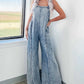 Light Wash Exposed Seam Wide Leg Denim Overall