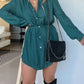 Solid Color Long Sleeve Shirt Jumpsuit