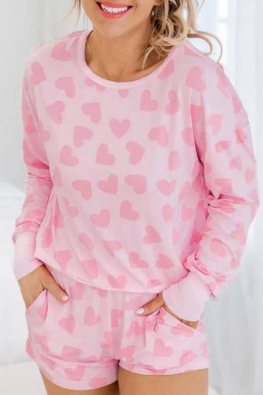 Valentine Heart Long Sleeve Top Shorts Lounge Set